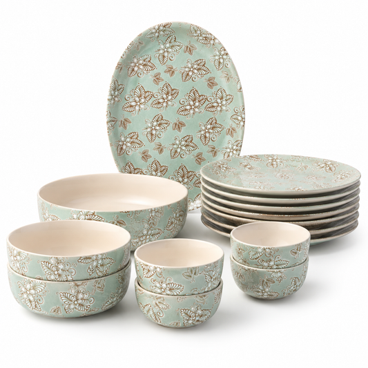 Mint Floral Ceramic Dinnerware Set for 4