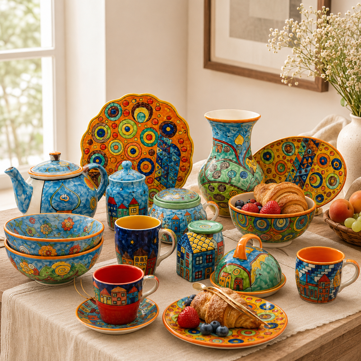Whimsical Handpainted Dinnerware Collection Serving for 4