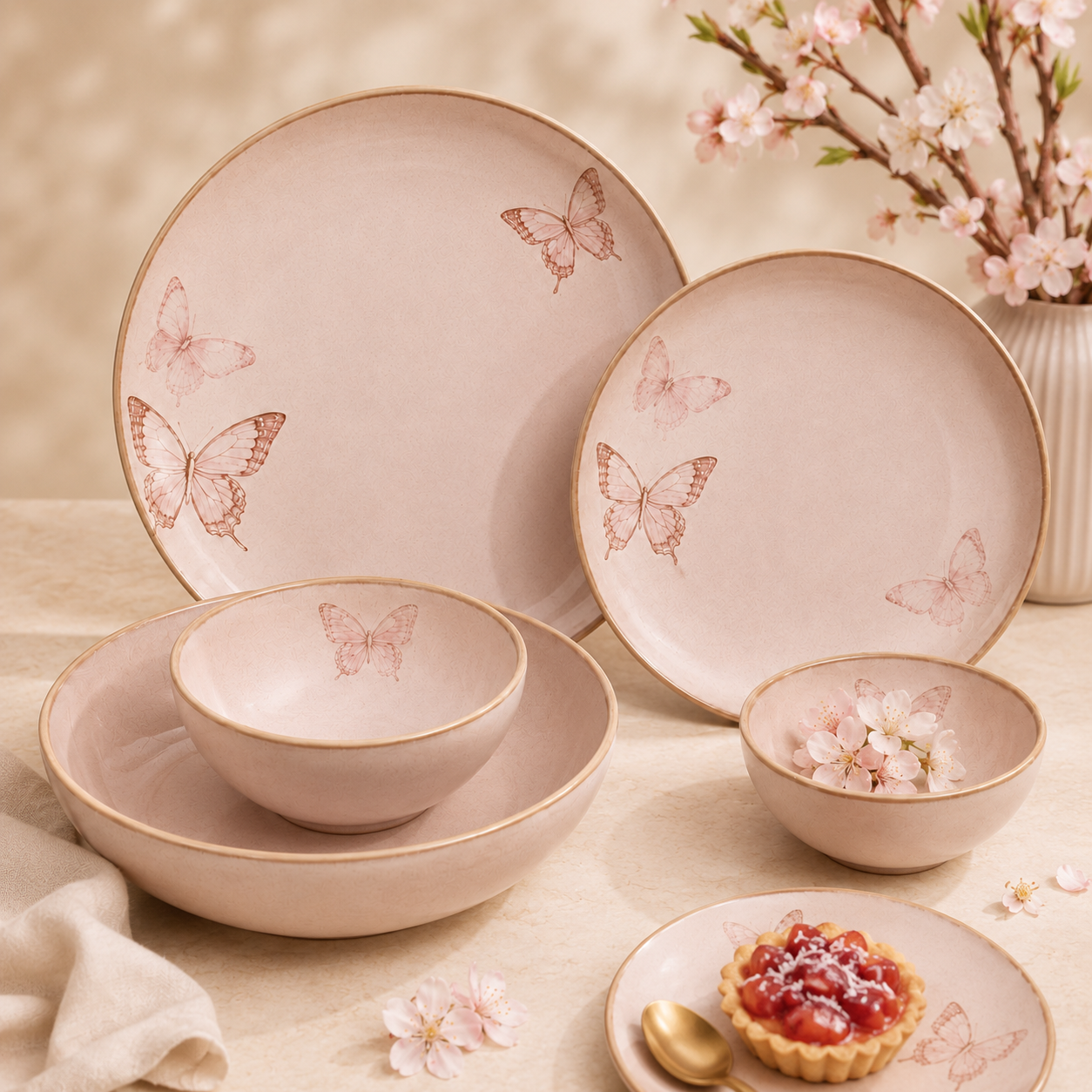 Pastel Butterfly Ceramic Dinnerware Set for Two