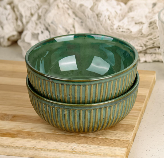 Glam Green Ceramic Bowl Set of 2