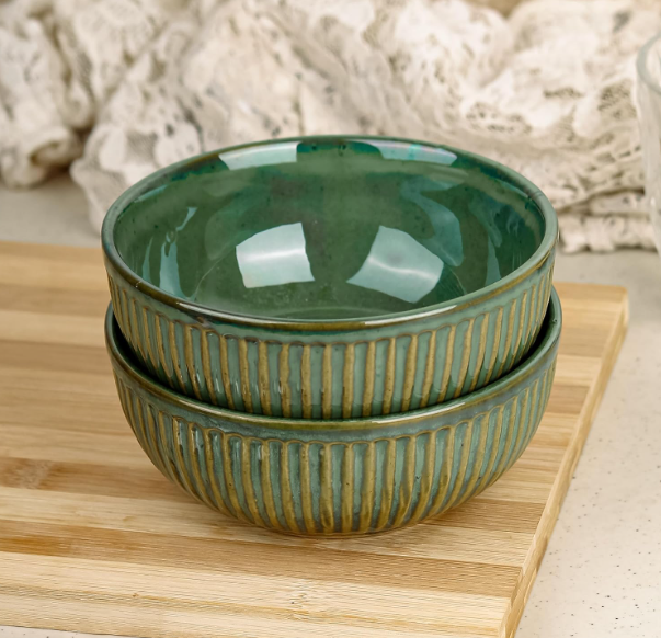 Glam Green Ceramic Bowl Set of 2
