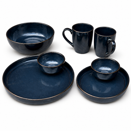 Deep Blue Ceramic Dinnerware Set for 2