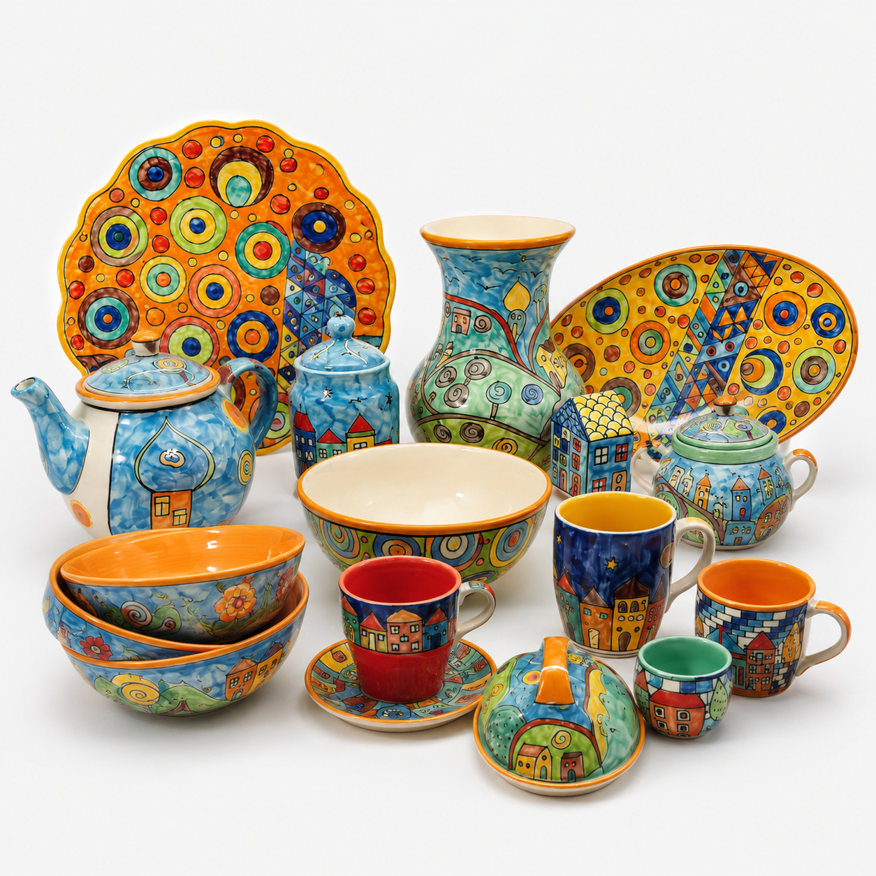 Whimsical Handpainted Dinnerware Collection Serving for 4