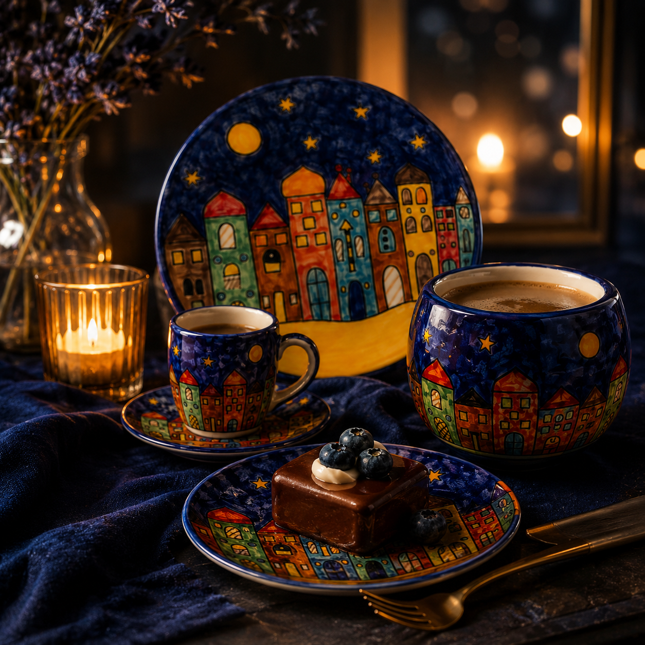 Night Cityscape Ceramic Tea Set