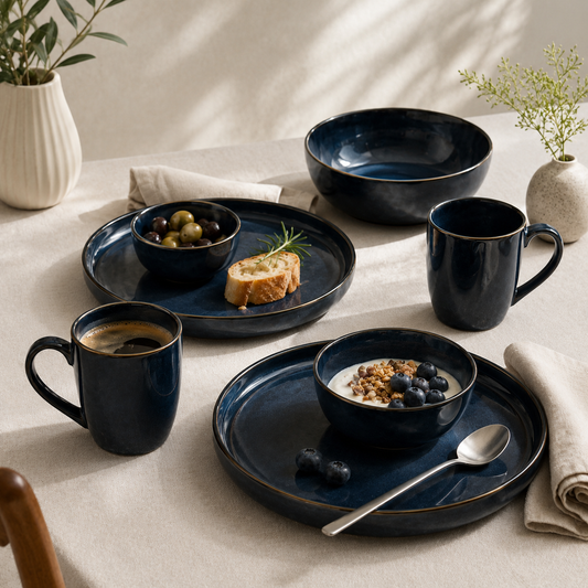 Deep Blue Ceramic Dinnerware Set for 2