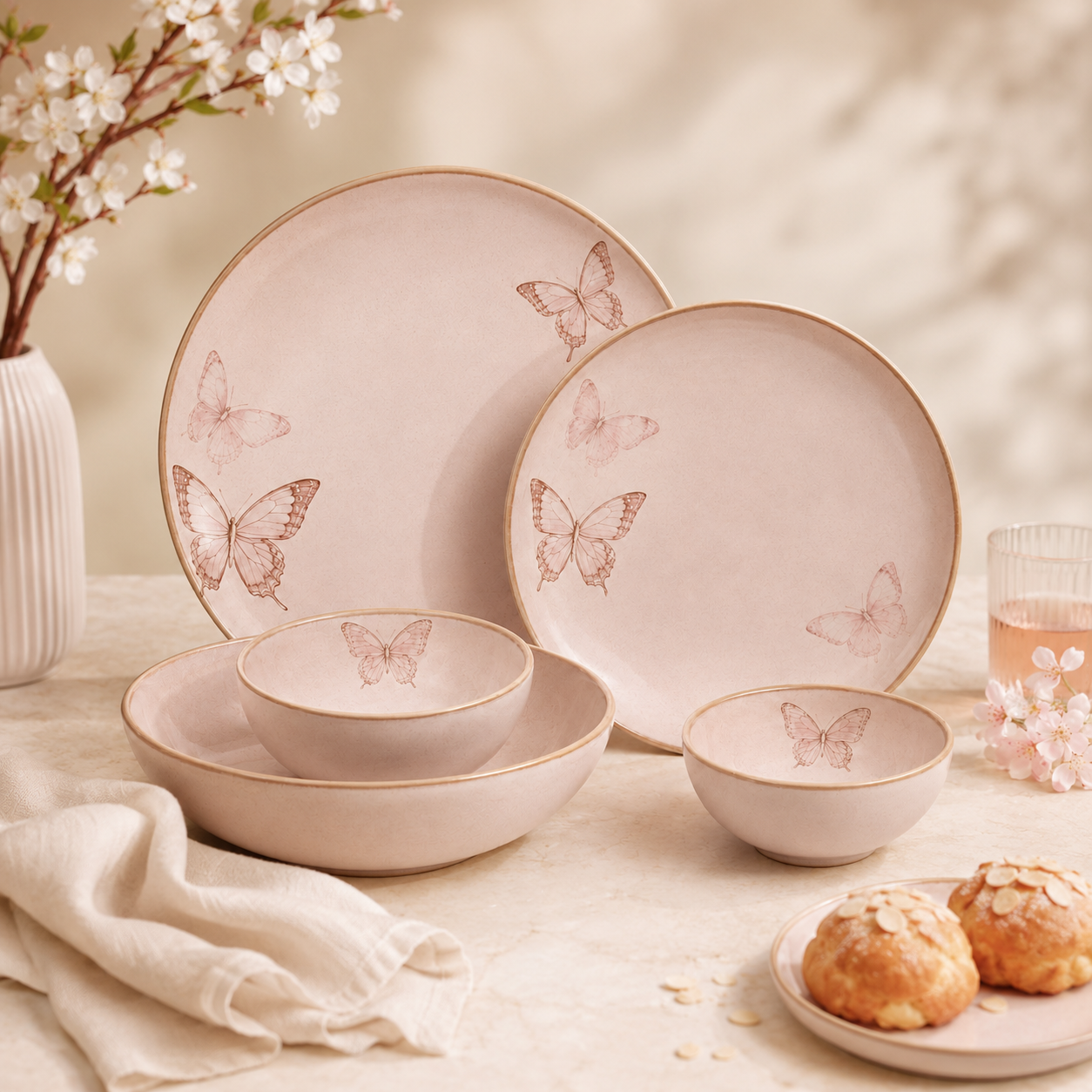 Pastel Butterfly Ceramic Dinnerware Set for Two