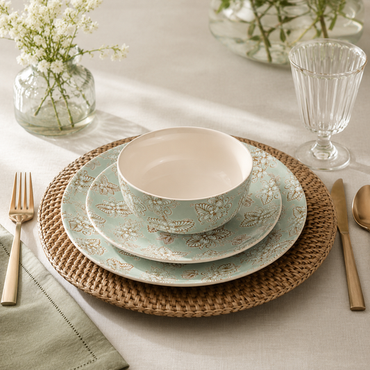 Mint Floral Ceramic Dinnerware Set for 4