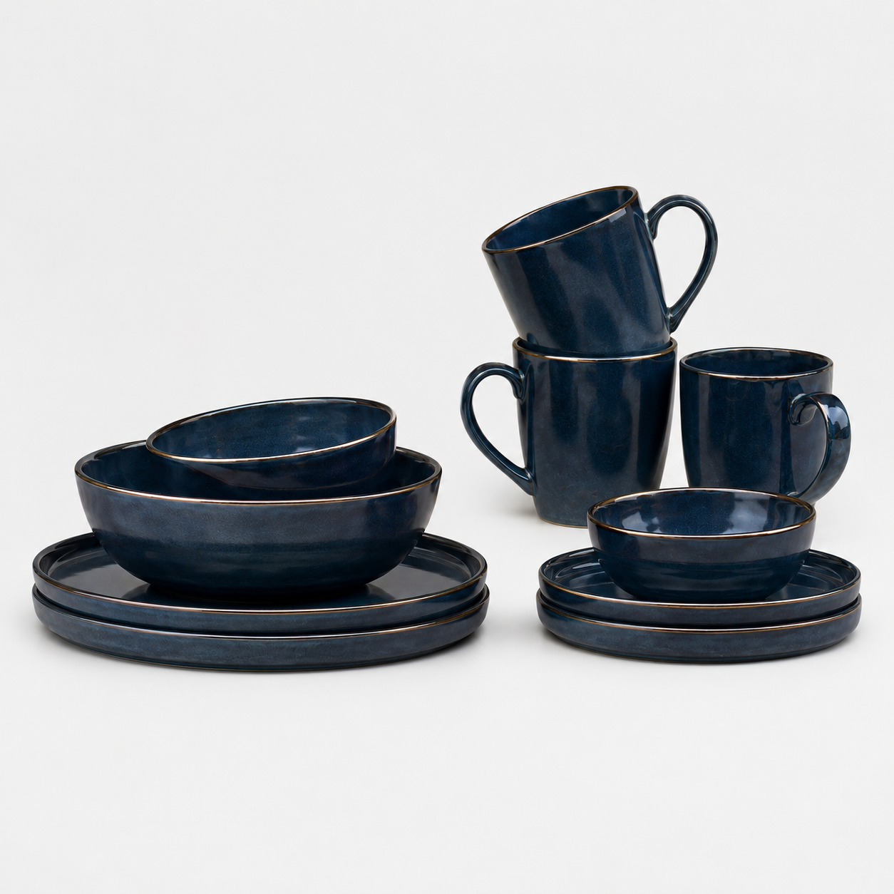 Deep Blue Ceramic Dinnerware Set for 2