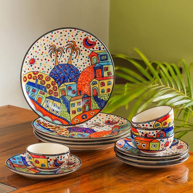 Whimsical Handpainted Dinnerware Collection Serving for 4