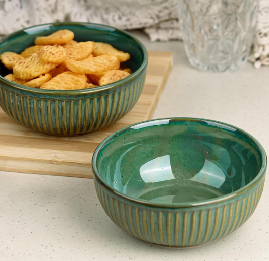 Glam Green Ceramic Bowl Set of 2