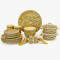 Khurja Yellow Floral Ceramic Dinner Set – 37 Pcs