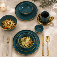 Teal & Gold Rim Ceramic Dinner Set