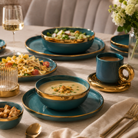 Teal & Gold Rim Ceramic Dinner Set