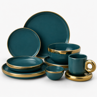 Teal & Gold Rim Ceramic Dinner Set