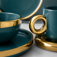 Teal & Gold Rim Ceramic Dinner Set