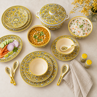 Khurja Yellow Floral Ceramic Dinner Set – 37 Pcs
