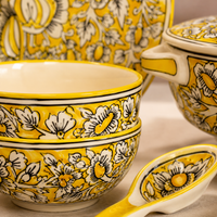 Khurja Yellow Floral Ceramic Dinner Set – 37 Pcs